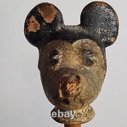 RARE Vtg 1930s Disney Original Wood Carved Mickey Mouse Walking Stick Cane 30