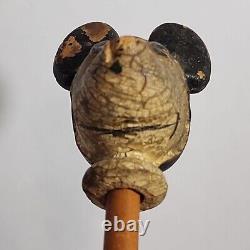 RARE Vtg 1930s Disney Original Wood Carved Mickey Mouse Walking Stick Cane 30