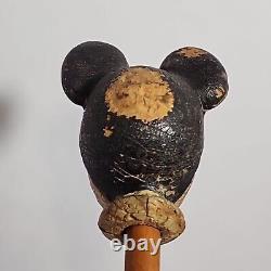 RARE Vtg 1930s Disney Original Wood Carved Mickey Mouse Walking Stick Cane 30