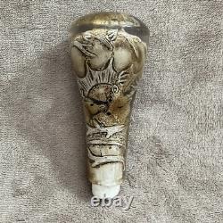RUSTIC VINTAGE Buck & Doe Carved Cane/Walking Stick Handle Antler & Resin