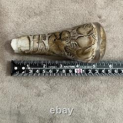 RUSTIC VINTAGE Buck & Doe Carved Cane/Walking Stick Handle Antler & Resin
