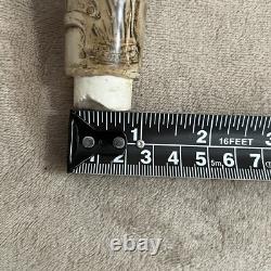 RUSTIC VINTAGE Buck & Doe Carved Cane/Walking Stick Handle Antler & Resin