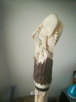 Rampant DragonWalking Stick Hand Carved from Deer Antler A Real Work of Art