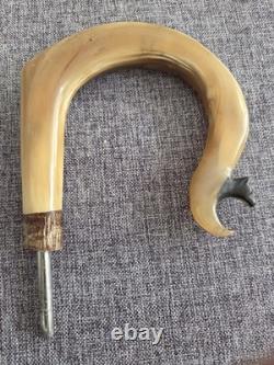 Rams Horn Crook Handle, Hand Carved Cow Head