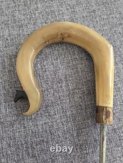 Rams Horn Crook Handle, Hand Carved Cow Head