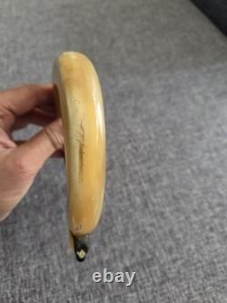 Rams Horn Crook Handle, Hand Carved Cow Head