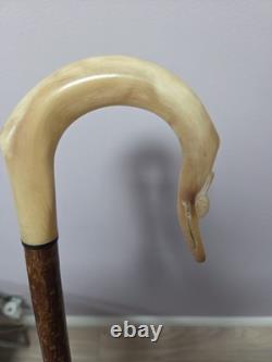 Rams Horn Shepherds Crook. Carved Ram Head, 46.5inch