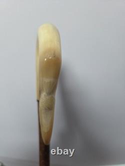 Rams Horn Shepherds Crook. Carved Ram Head, 46.5inch