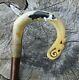 Rams Horn Shepherds Crook Hand Carved Thistle And Painted Border Collie