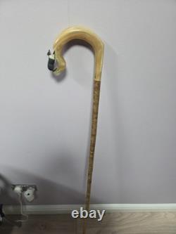Rams Horn Shepherds Crook With Hand Carved Sheepdog. Hazel Shank. 53inch