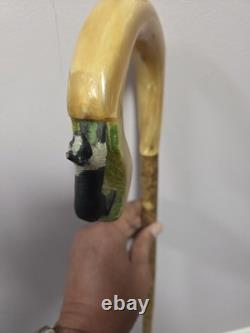 Rams Horn Shepherds Crook With Hand Carved Sheepdog. Hazel Shank. 53inch