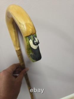 Rams Horn Shepherds Crook With Hand Carved Sheepdog. Hazel Shank. 53inch