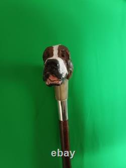 Rams Horn Walking Stick. Handle Carved Into A St BENARD DOG PAINTED To MATCH