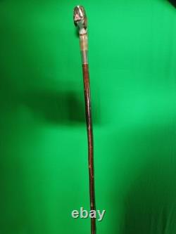 Rams Horn Walking Stick. Handle Carved Into A St BENARD DOG PAINTED To MATCH