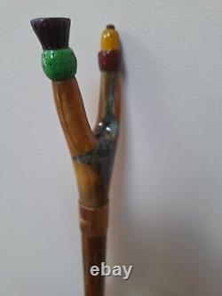 Rams horn Thumbstick With Carved Thistle And Acorn. 53 Inches Tall. Very RARE