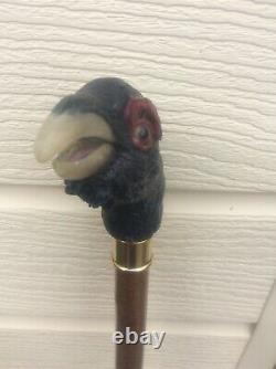 Rams horn walking stick carved cappercalie on a hazel shank with brass coller an