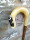 Rams horn walking stick with Border Collie carving (one of a His and Hers pair)