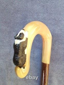 Rams horn walking stick with border collie carving (one of a His and Hers pair)