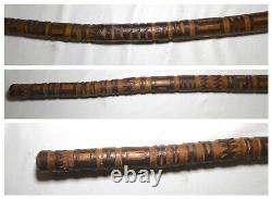 Rare 1907 elaborate antique hand carved wood Folk Art C. J ALS walking stick cane