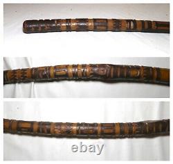Rare 1907 elaborate antique hand carved wood Folk Art C. J ALS walking stick cane
