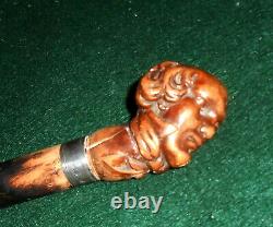 Rare 19th Century Folk Art Carved Burl Gentlemans Head Walking Stick Cane