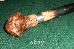 Rare 19th Century Folk Art Carved Burl Gentlemans Head Walking Stick Cane