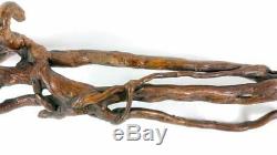 Rare Antique 19th Century Wood Root Folk Art Walking Stick / Cane Carved Snakes