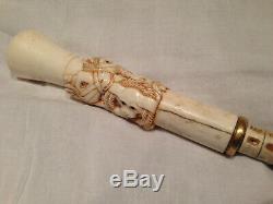 Rare Antique 19thC Japnese Carved Meiji Period Nautical Walking Cane 98cm VGC