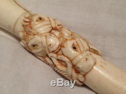 Rare Antique 19thC Japnese Carved Meiji Period Nautical Walking Cane 98cm VGC