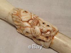 Rare Antique 19thC Japnese Carved Meiji Period Nautical Walking Cane 98cm VGC