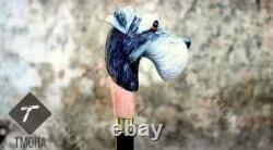 Rare Antique Cane Walking Stick Beautiful Dog Face Designer Walking Cane, Carved