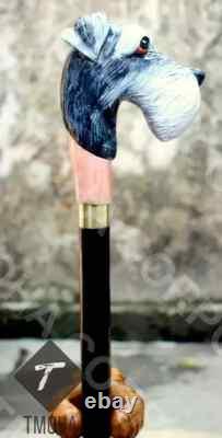 Rare Antique Cane Walking Stick Beautiful Dog Face Designer Walking Cane, Carved