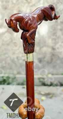 Rare Antique Cane Walking Stick Flying Horse Head Designer Walking Cane, Carved