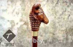 Rare Antique Cane Walking Stick Goat Head Design Handle Walking Cane, Carved Can