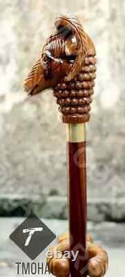 Rare Antique Cane Walking Stick Goat Head Design Handle Walking Cane, Carved Can
