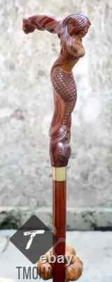 Rare Antique Cane Walking Stick Mermaid Head Designer Walking Cane, Carved Cane
