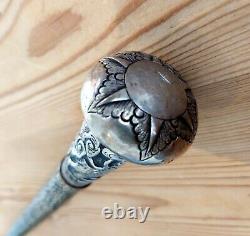 Rare Antique Dragon Carved Walking Stick Cane Solid Silver Shark Skin Marked