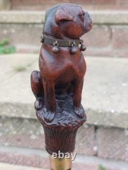 Rare Antique English Bulldog Intricately Hand Carved Walking Stick Pommel 4.5