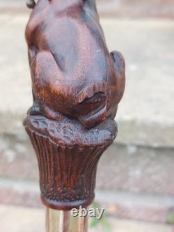 Rare Antique English Bulldog Intricately Hand Carved Walking Stick Pommel 4.5 Rare Antique English Bulldog Intricately Hand Carved Walking Stick Pommel 4.5