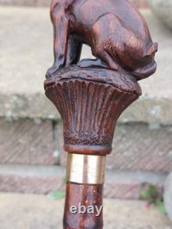 Rare Antique English Bulldog Intricately Hand Carved Walking Stick Pommel 4.5