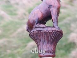 Rare Antique English Bulldog Intricately Hand Carved Walking Stick Pommel 4.5