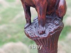 Rare Antique English Bulldog Intricately Hand Carved Walking Stick Pommel 4.5
