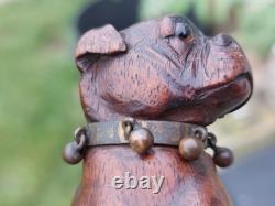 Rare Antique English Bulldog Intricately Hand Carved Walking Stick Pommel 4.5