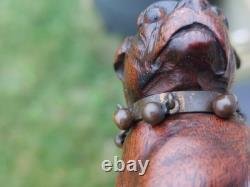 Rare Antique English Bulldog Intricately Hand Carved Walking Stick Pommel 4.5
