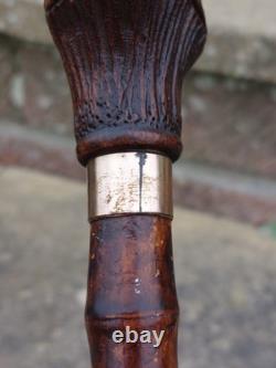 Rare Antique English Bulldog Intricately Hand Carved Walking Stick Pommel 4.5