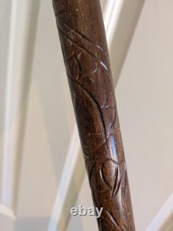 Rare Antique Gadget Walking Cane Hand Carved Hard Wood Concealed Snooker Cue