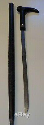Rare Antique Sword Cane Walking Stick Dagger 38 Hand Carved Wood 1800's