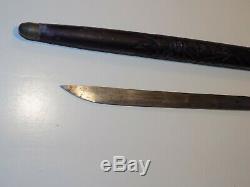 Rare Antique Sword Cane Walking Stick Dagger 38 Hand Carved Wood 1800's