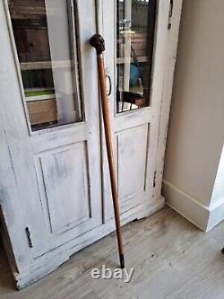 Rare Antique Walking Cane With Malacca Carved Pommel, Antique Walking Stick