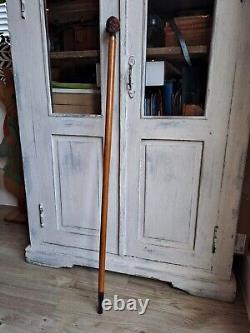 Rare Antique Walking Cane With Malacca Carved Pommel, Antique Walking Stick